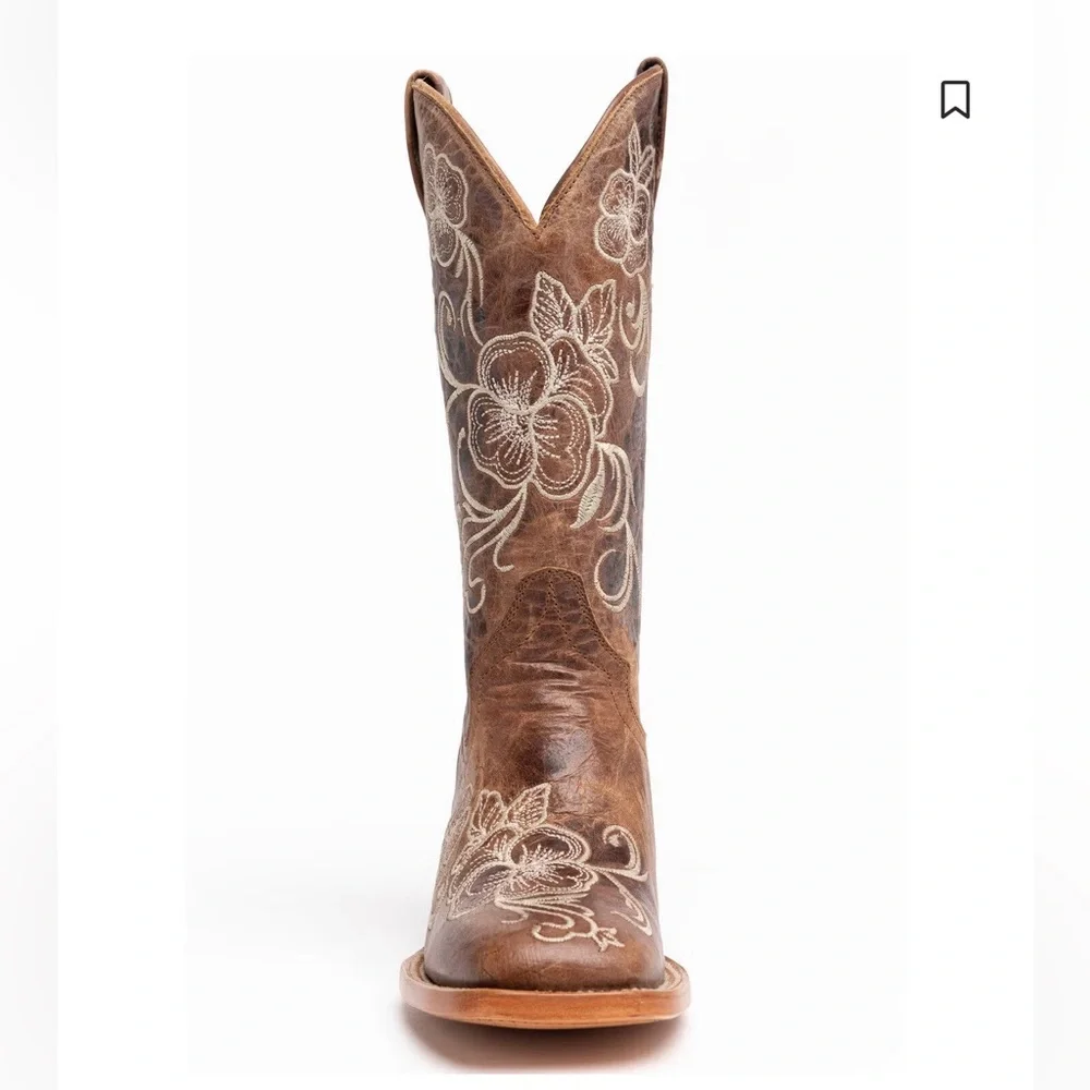 Shyanne Floral Embroidered Western Leather Brown Boots - Picture 3 of 13